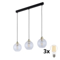 LED-kroonluchter met kabelophanging DEVON 3xE27/15W/230V zwart/helder
