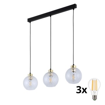 LED-kroonluchter met kabelophanging DEVON 3xE27/15W/230V zwart/helder