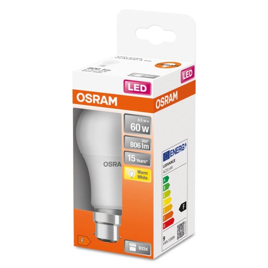 LED Lamp A60 B22d/8,5W/230V 2700K - Osram
