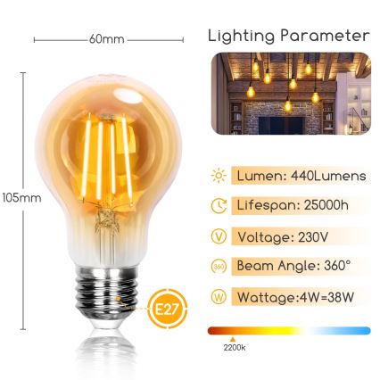 LED lamp A60 E27/4W/230V 2200K - Aigostar