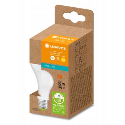 LED-lamp van gerecycled plastic A60 E27/8,5W/230V 2700K - Ledvance