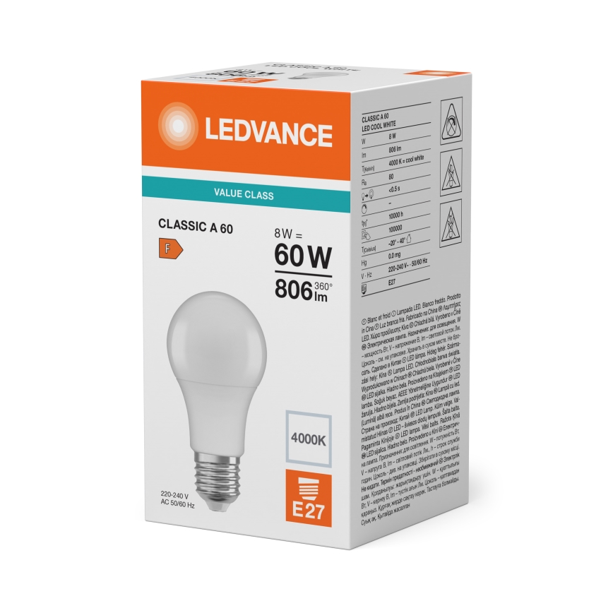 LED-lamp CLASSIC A60 E27/8W/230V 4000K - Ledvance