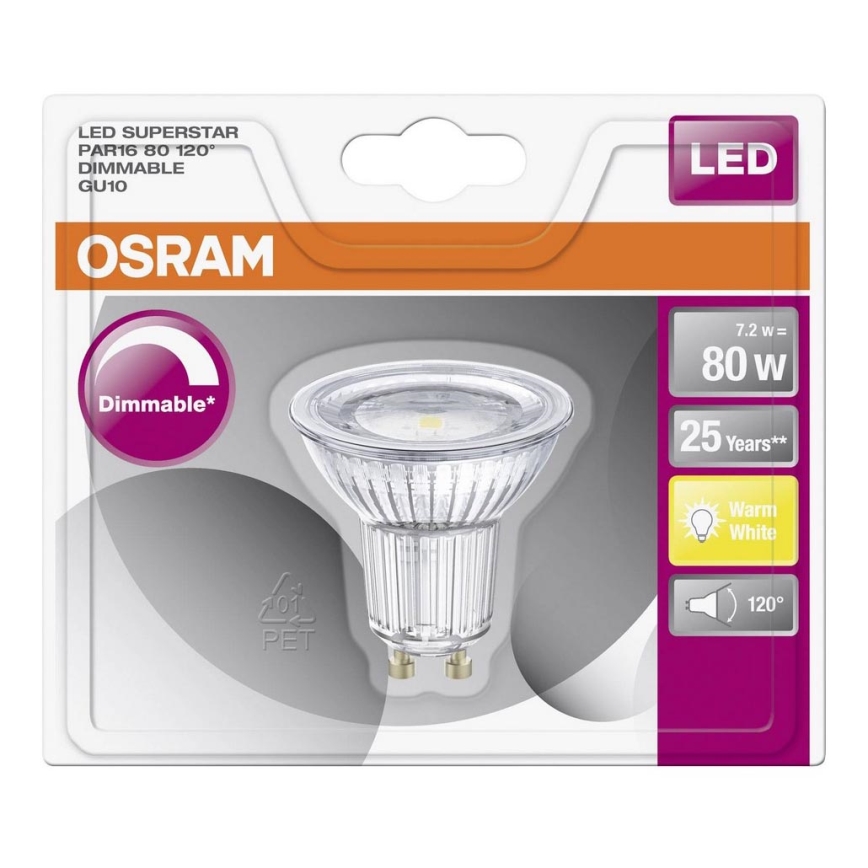 LED Lamp dimbaar GU10/7,2W/230V 2700K - Osram