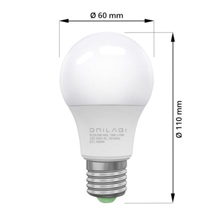 LED Lamp ECOLINE A60 E27/10W/230V 4000K - Brilagi