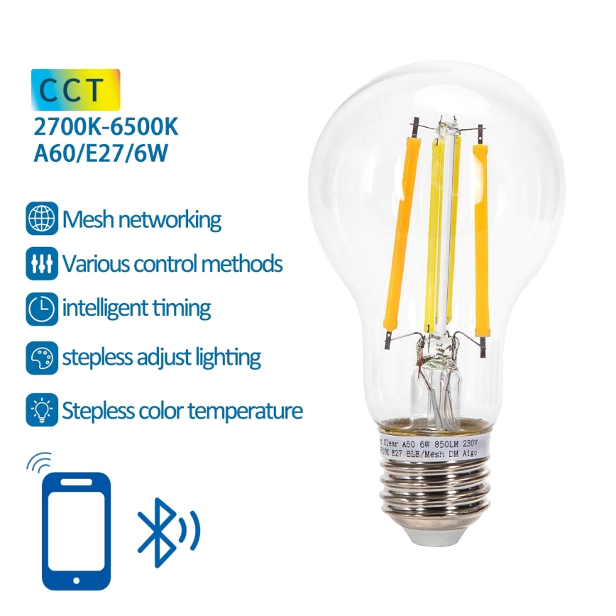Dimbare LED Lamp FILAMENT MESH Smart A60 E27/6W/230V 2700-6500K - Aigostar