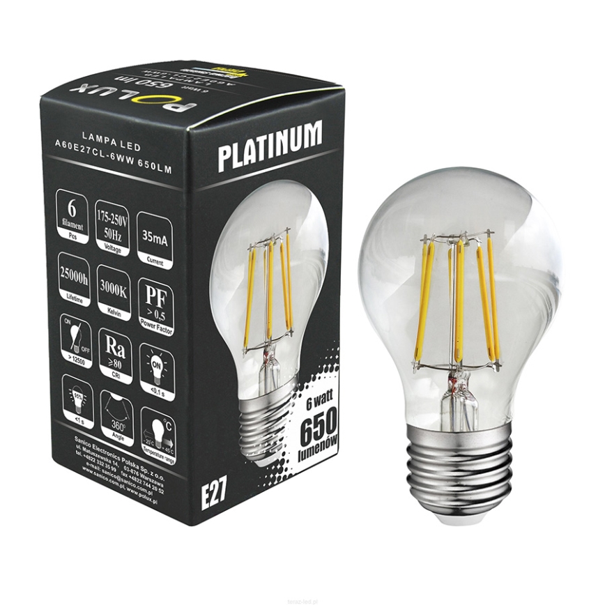 LED Lamp FILAMENT A60 E27/6W/230V 3000K