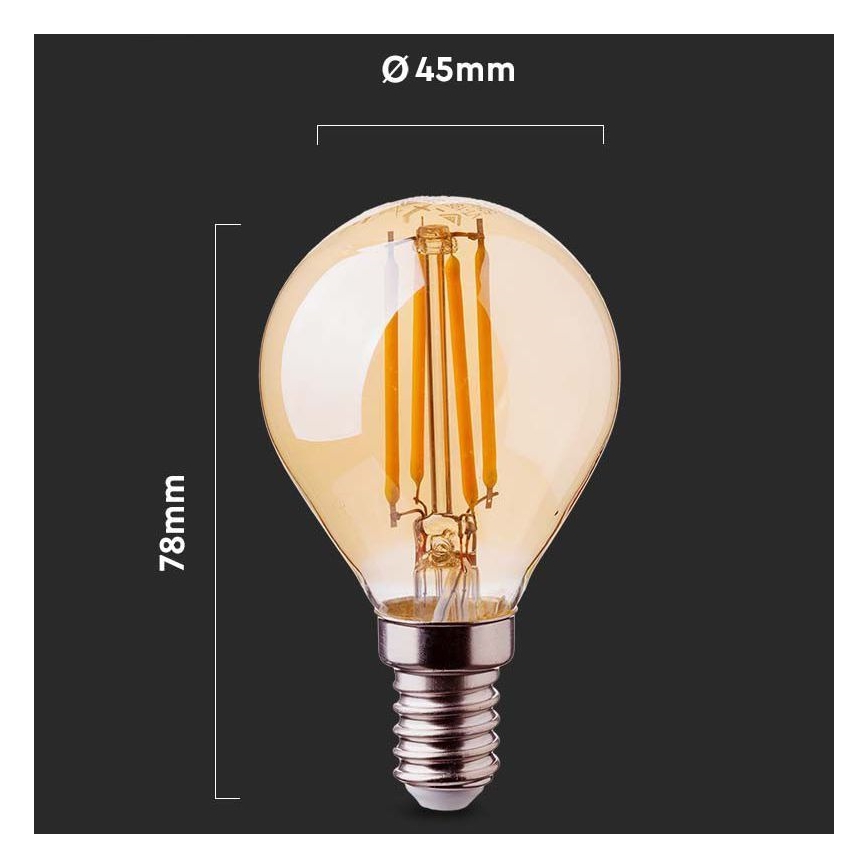 LED Lamp FILAMENT AMBER P45 E14/4W/230V 2200K
