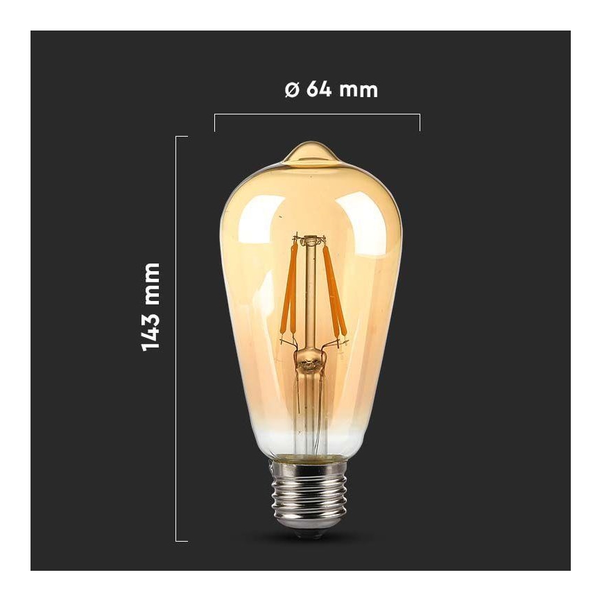 LED Lamp FILAMENT AMBER ST64 E27/8W/230V 2200K