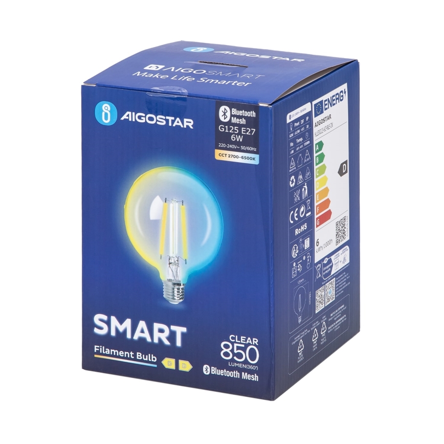 Dimbare LED Lamp FILAMENT MESH Smart G125 E27/6W/230V 2700-6500K - Aigostar
