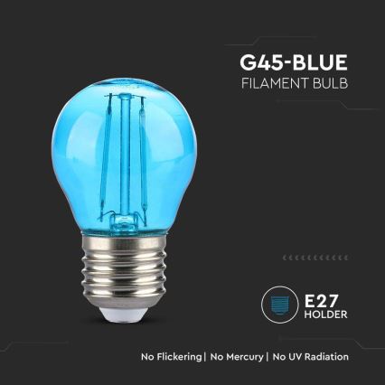LED Lamp FILAMENT G45 E27/2W/230V blauw