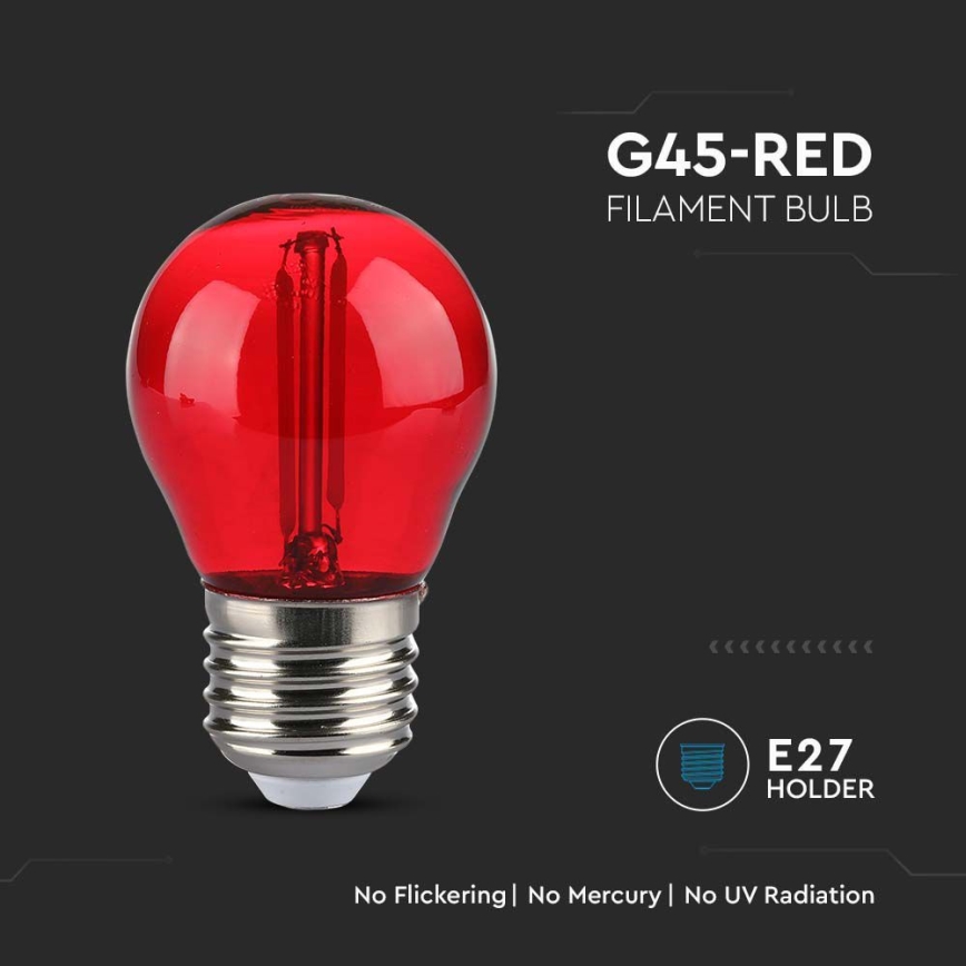 LED Lamp FILAMENT G45 E27/2W/230V rood