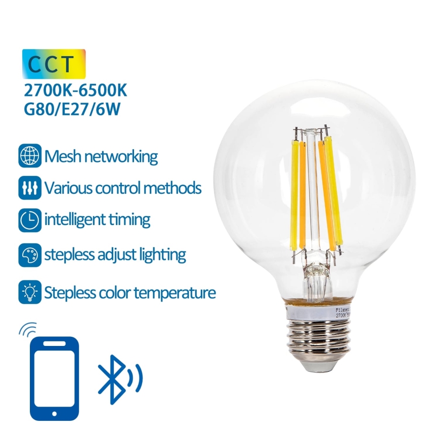 Dimbare LED Lamp FILAMENT MESH Smart G80 E27/6W/230V 2700-6500K - Aigostar