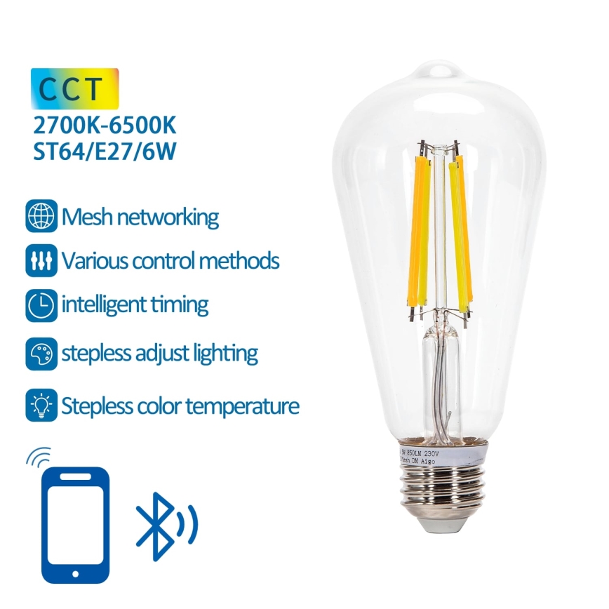 Dimbare LED Lamp FILAMENT MESH Smart ST64 E27/6W/230V 2700-6500K - Aigostar