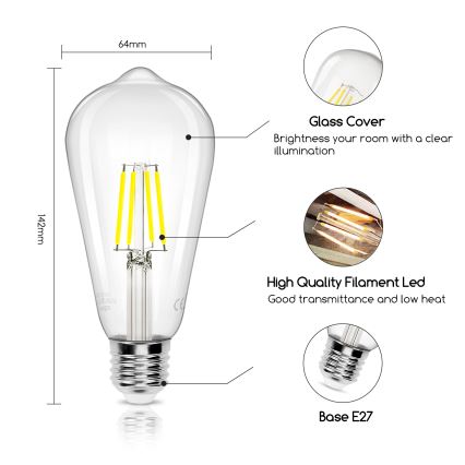 LED Lamp FILAMENT ST64 E27/6W/230V 6500K - Aigostar