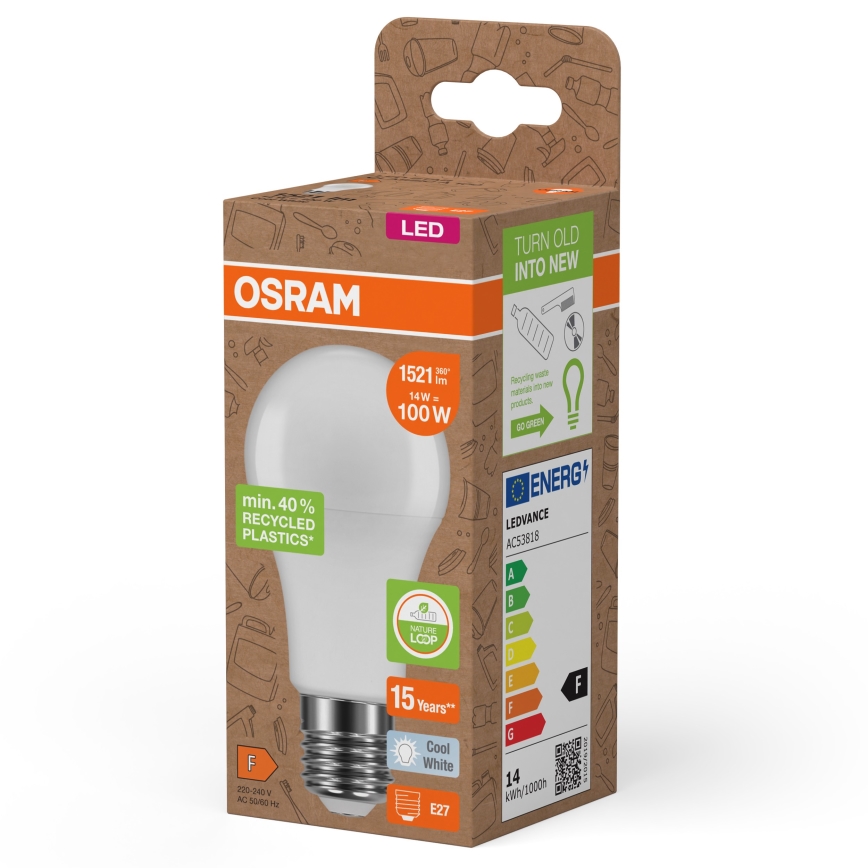 LED Lamp gemaakt van gerecycled plastic A100 E27/14W/230V 4000K - Osram