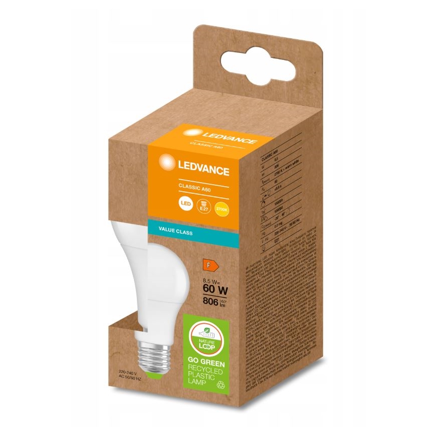 LED Lamp gemaakt van gerecycled plastic A60 E27/8,5W/230V 2700K - Ledvance