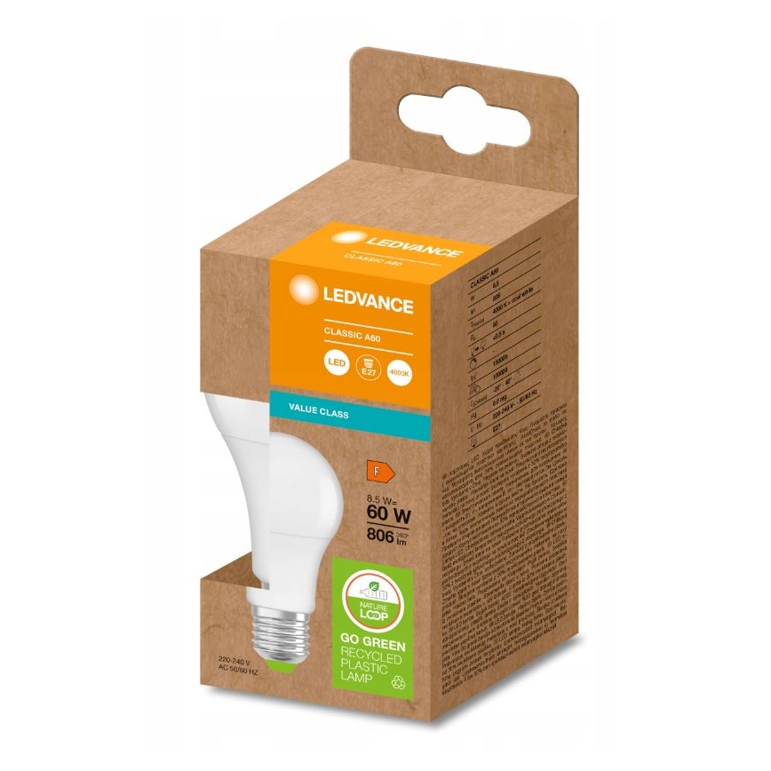 LED Lamp gemaakt van gerecycled plastic A60 E27/8,5W/230V 4000K - Ledvance