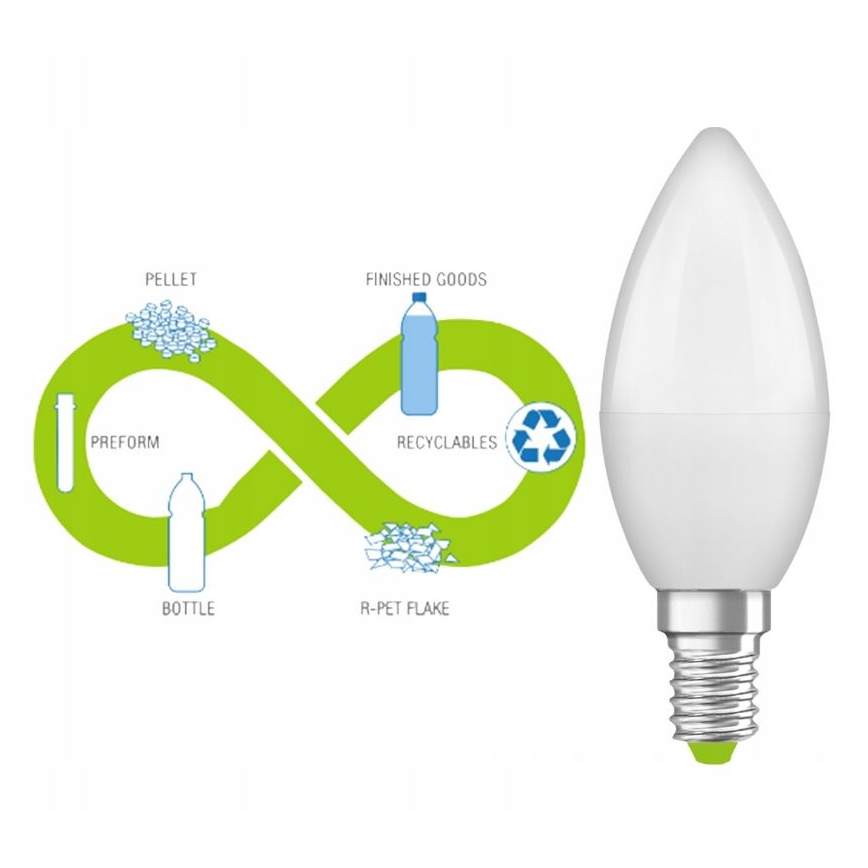 LED Lamp gemaakt van gerecycled plastic B40 E14/4,9W/230V 2700K - Ledvance