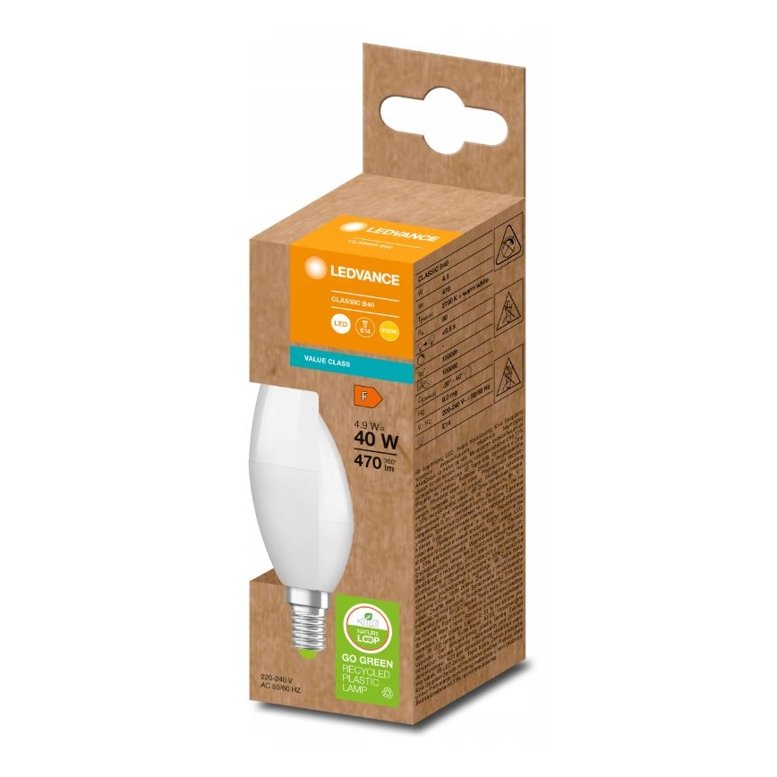 LED Lamp gemaakt van gerecycled plastic B40 E14/4,9W/230V 2700K - Ledvance