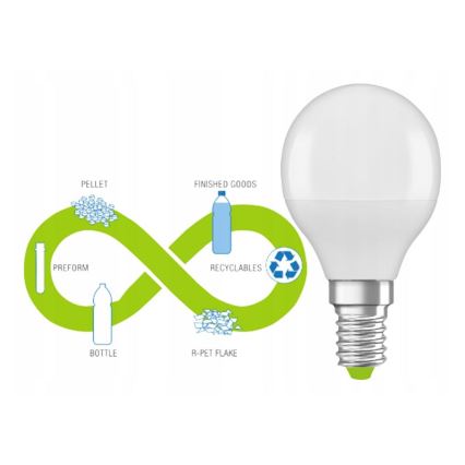 LED Lamp gemaakt van gerecycled plastic P45 E14/4,9W/230V 2700K - Ledvance