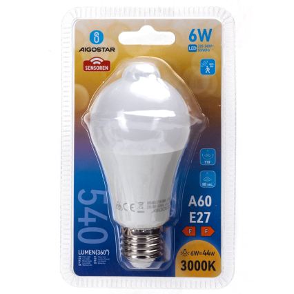 LED-lamp met bewegings- en schemersensor A60 E27/6W/230V 3000K - Aigostar