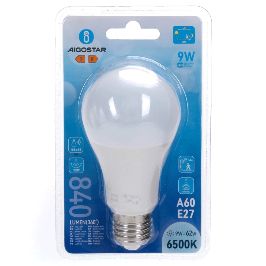 LED-lamp met bewegings- en schemersensor A60 E27/9W/230V 6500K - Aigostar