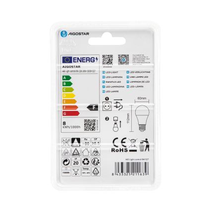 LED-lamp met schemersensor A60 E27/8W/230V 3000K - Aigostar