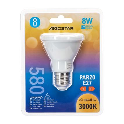 LED Lamp PAR20 E27/8W/230V 3000K - Aigostar