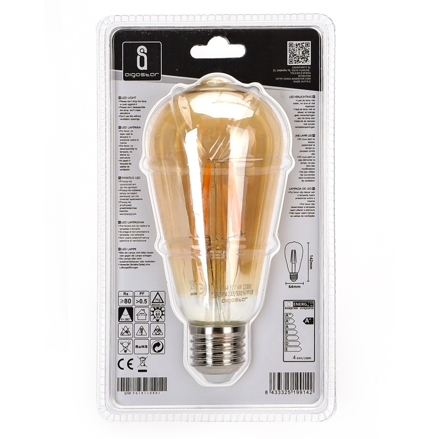 LED lamp ST64 E27/4W/230V 2200K - Aigostar