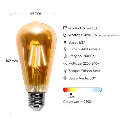 LED lamp ST64 E27/4W/230V 2200K - Aigostar