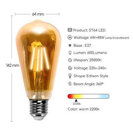 LED lamp ST64 E27/6W/230V 2200K - Aigostar