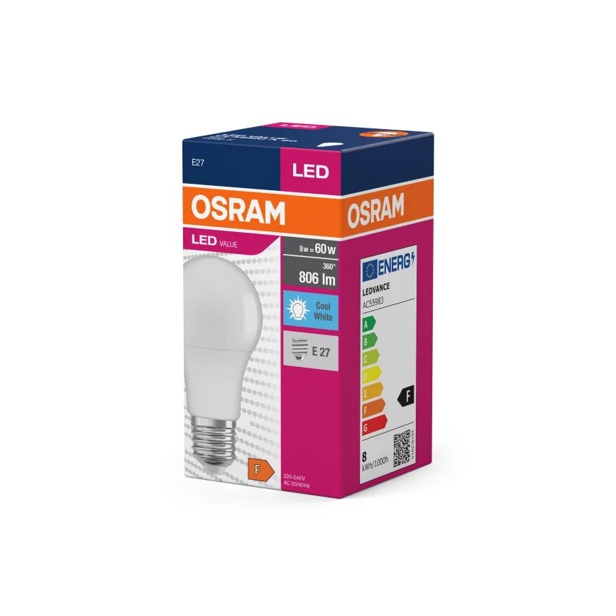 LED Lamp VALUE A60 E27/8W/230V 4000K - Osram