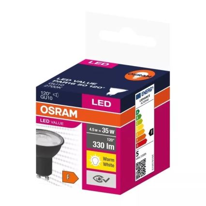 LED Lamp VALUE PAR16 GU10/4,5W/230V 2700K 120° zwart - Osram