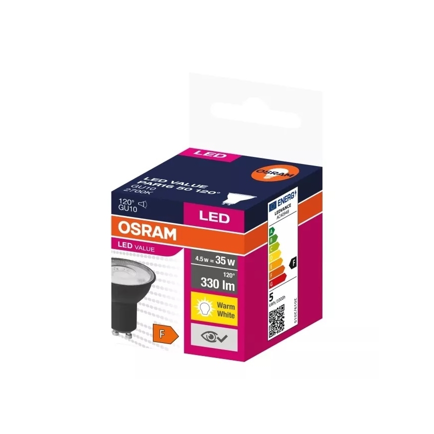 LED Lamp VALUE PAR16 GU10/4,5W/230V 2700K 120° zwart - Osram