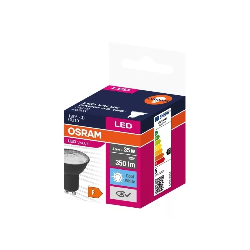 LED Lamp VALUE PAR16 GU10/4,5W/230V 4000K 120° zwart - Osram