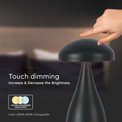 LED Lampe de table tactile rechargeable et à intensité variable LED/1W/5V 3000-6000K 1800 mAh noir