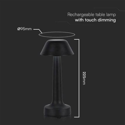 LED Lampe de table tactile rechargeable et à intensité variable LED/1W/5V 3000-6000K 1800 mAh noir