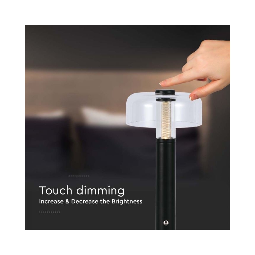 LED Lampe de table tactile rechargeable et à intensité variable LED/1W/5V 3000K 1800 mAh noir