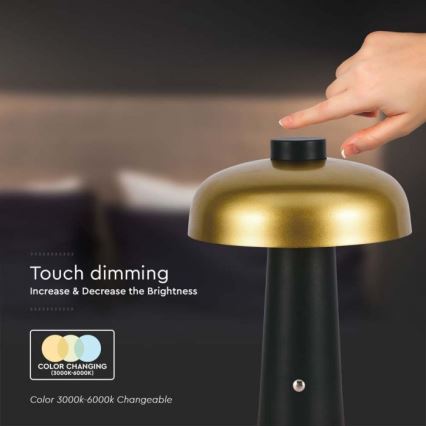 LED Lampe de table tactile rechargeable et à intensité variable LED/3W/5V 3000-6000K 1800 mAh noir/doré