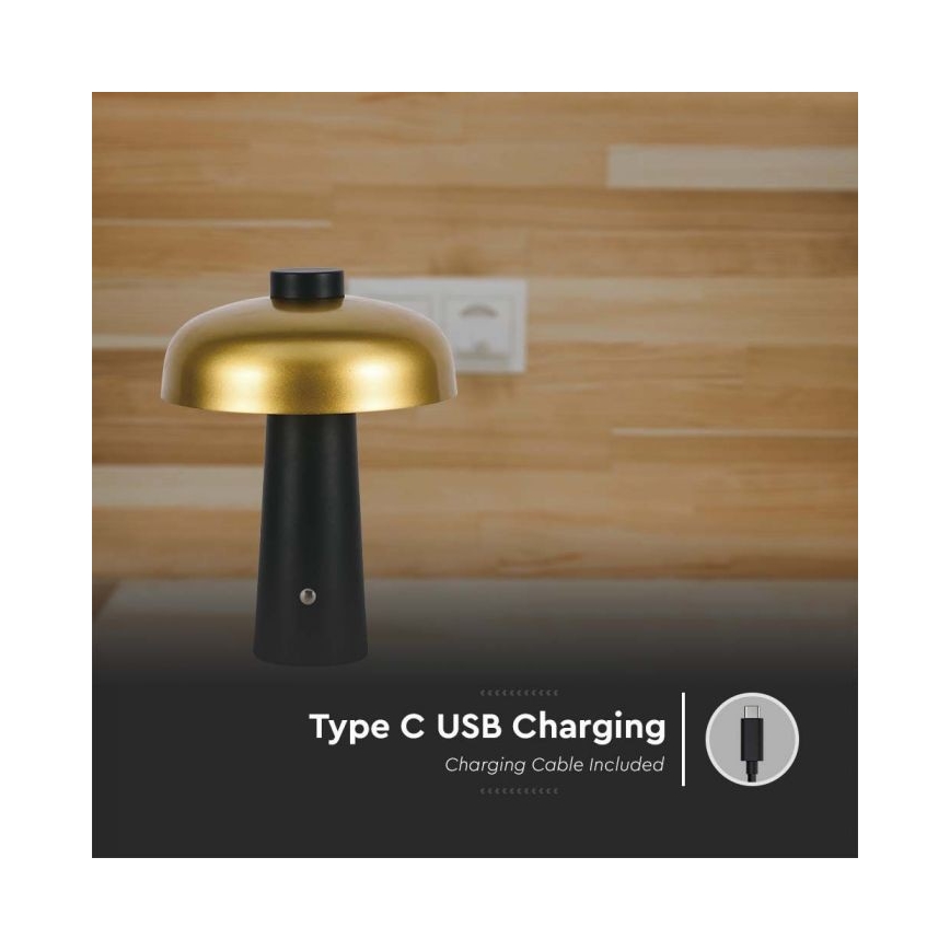 LED Lampe de table tactile rechargeable et à intensité variable LED/3W/5V 3000-6000K 1800 mAh noir/doré
