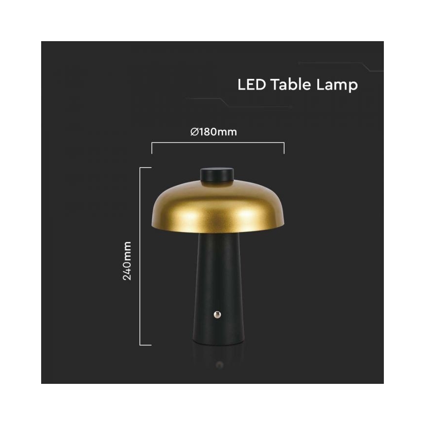 LED Lampe de table tactile rechargeable et à intensité variable LED/3W/5V 3000-6000K 1800 mAh noir/doré