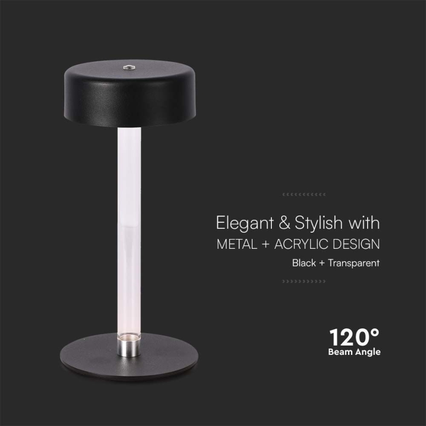 LED Lampe de table tactile rechargeable et à intensité variable LED/3W/5V 3000-6000K 2400 mAh noir