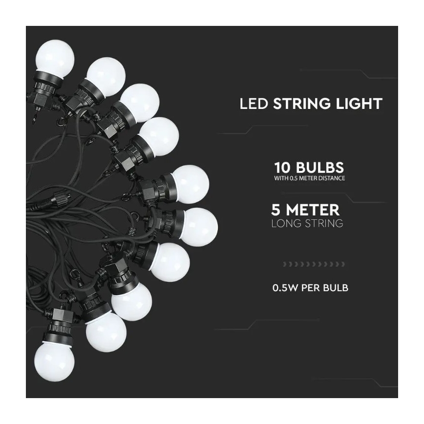 LED Lichtketting voor Buiten STRING 5m 10xLED/0,5W/230V IP44 3000K