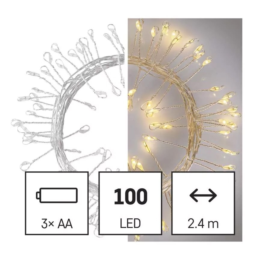 LED-lichtsnoer 100xLED/3xAA 2,7 m warm wit