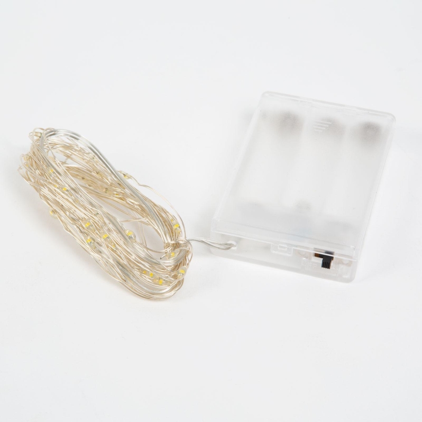 LED-lichtsnoer 50xLED/3xAA 5,25m koel wit