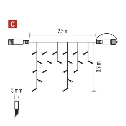 LED-lichtsnoer voor buiten, 100 LEDs, 2,5 x 0,9 m, IP44, koel wit