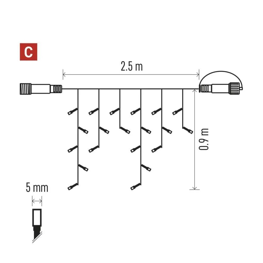 LED-lichtsnoer voor buiten, 100 LEDs, 2,5 x 0,9 m, IP44, koel wit