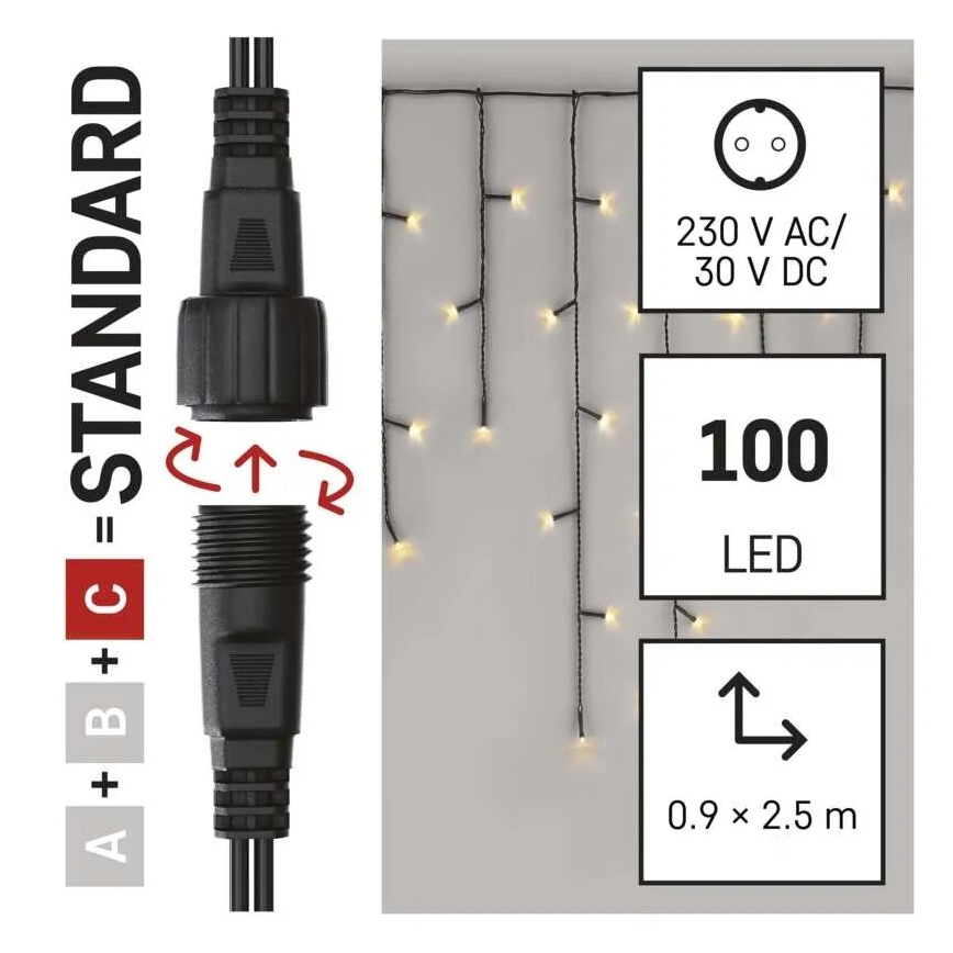 LED-lichtsnoer voor buiten, 100x LED, 2,5 x 0,9 m, IP44, warm wit