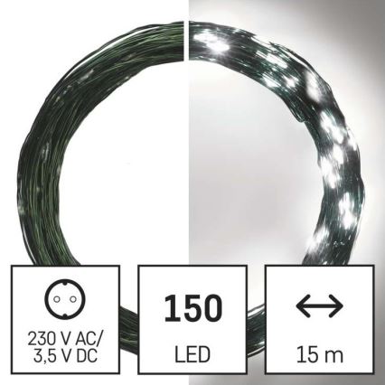 LED-lichtsnoer voor buiten, 150 LEDs / 20 m, IP44, koel wit