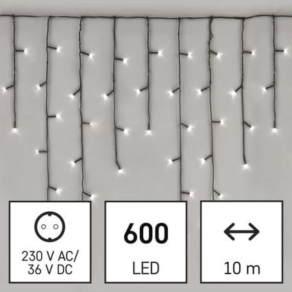 LED-lichtsnoer voor buiten, 600 LED / 8 standen, 15 m, IP44, koud wit